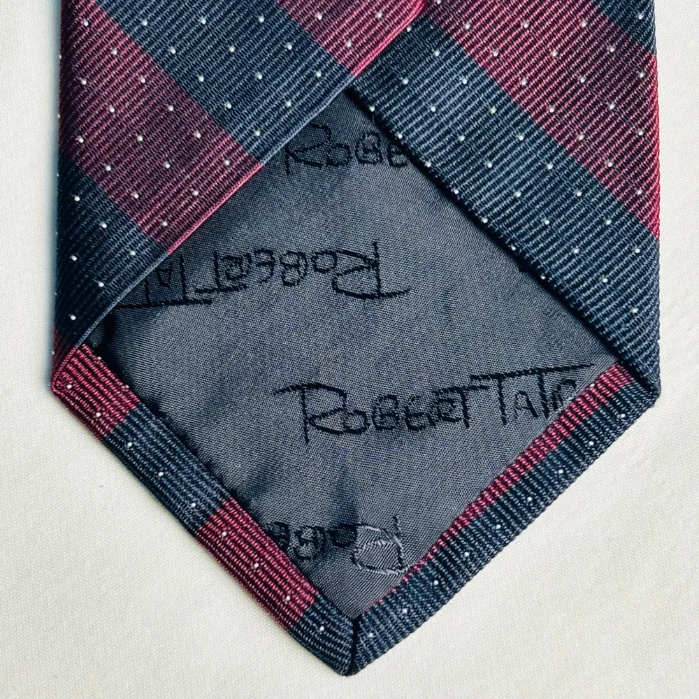 Robert Talbott Necktie Mens Burgundy Navy Striped Silk Woven in England 3